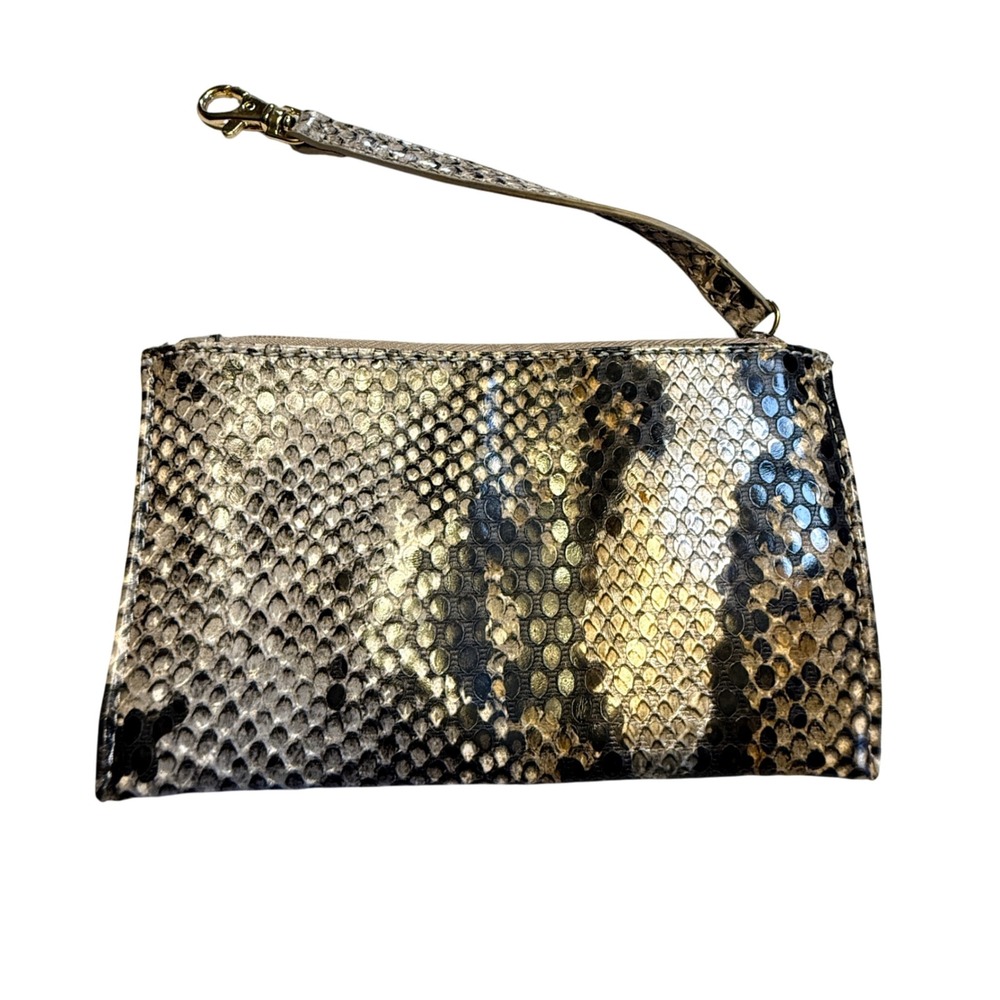 Liz Claiborne Snakeskin Print Wristlet Pouch‎ Clutch Bag Gold Tone Hardware